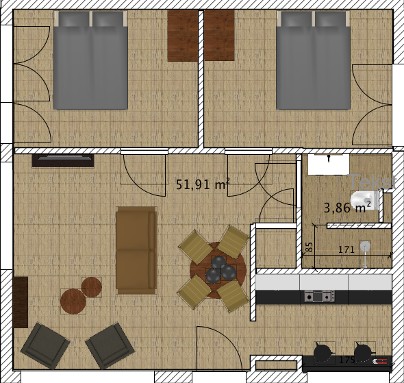 plattegrond 4 persoons comfort bungalow
